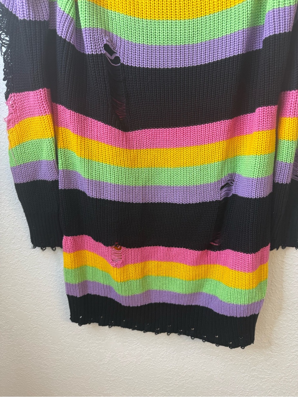 Killstar Good Vibes Knit Sweater Dress Rainbow Distressed Off Shoulder NWT XXL - Picture 4 of 13